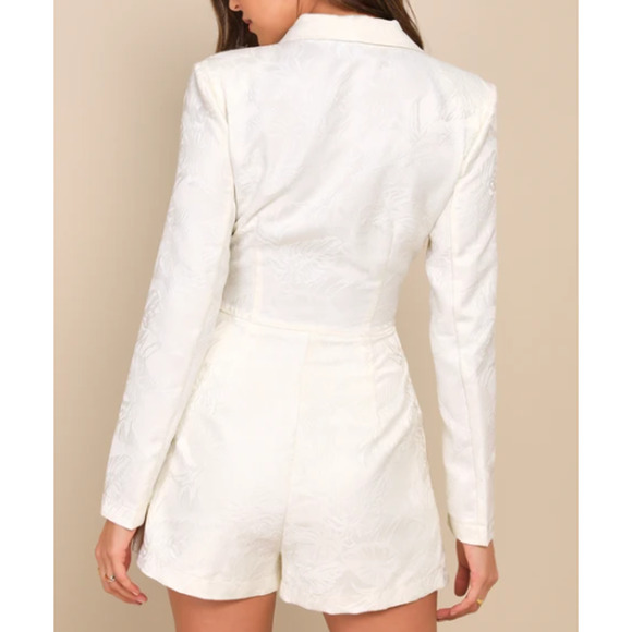 -LULUS M Confident Sophistication Ivory Jacquard Collared Blazer Romper B… - Picture 2 of 11